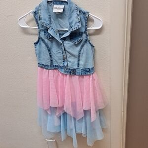 Rare Editions Blue Denim and Pink Tulle Dress
